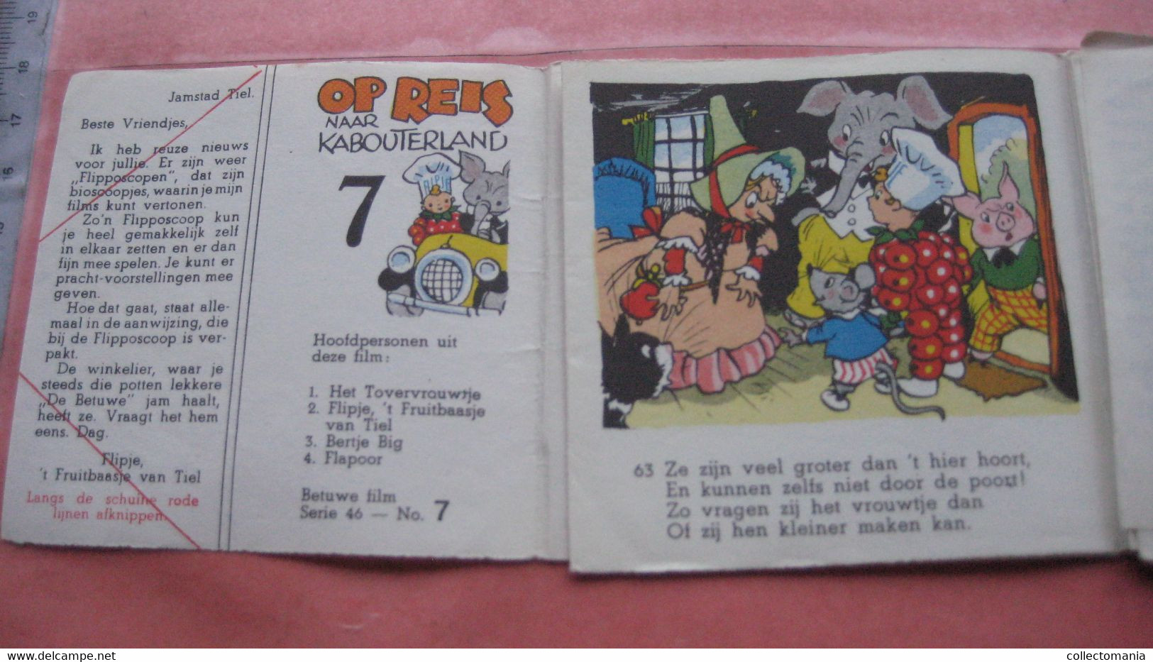 1952 Flipje, FRUITBAASJE de BETUWE, 4 kompl. series = 8 stroken in elk, voor kinderbioskoop FLIPPOSCOOP,  Prima staat