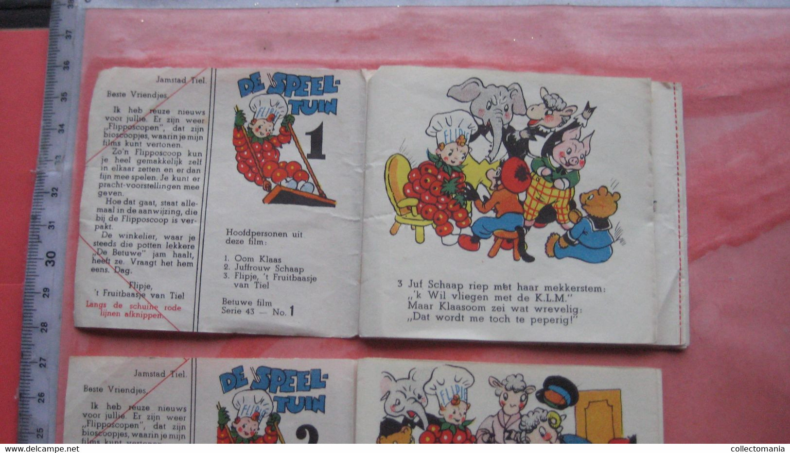 1952 Flipje, FRUITBAASJE de BETUWE, 4 kompl. series = 8 stroken in elk, voor kinderbioskoop FLIPPOSCOOP,  Prima staat