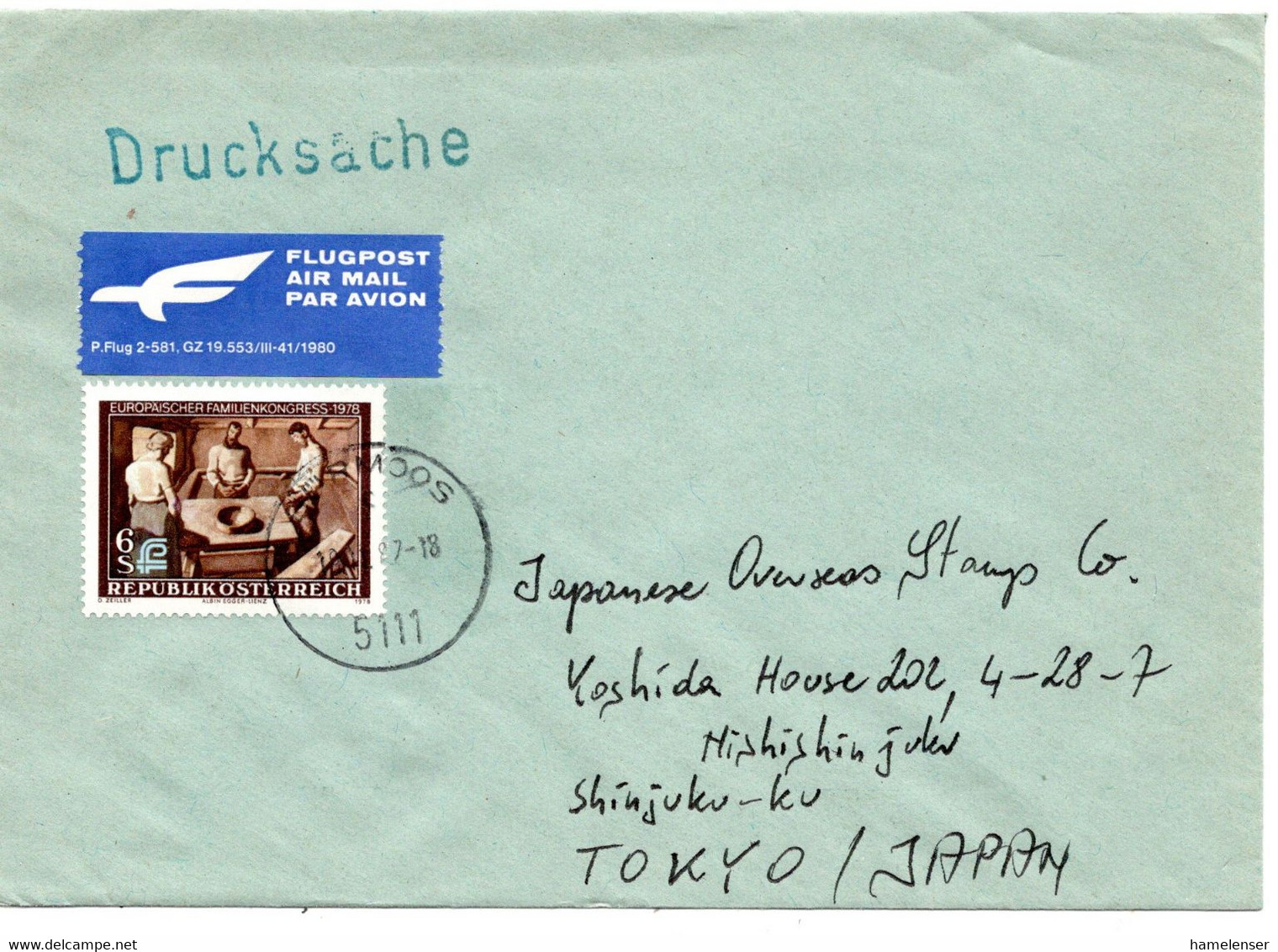 62505 - Oesterreich - 1987 - S6 Familienkongress '76 EF A LpDrucksBf BUERMOOS -> Japan - Lettres & Documents