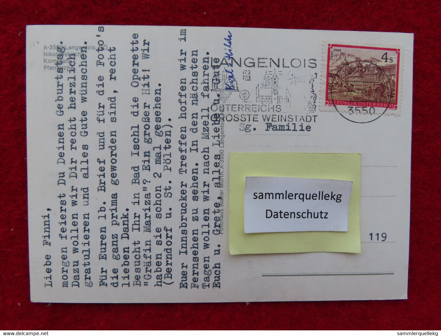 AK: Weinstadt Langenlois, Gelaufen 28. 7. 1988 (Nr.3165) - Langenlois