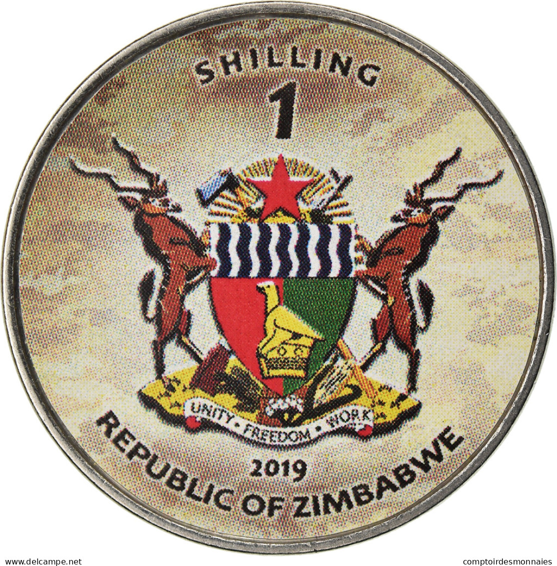 Monnaie, Zimbabwe, Shilling, 2019, Tanks - T-80, SPL, Nickel Plated Steel - Simbabwe