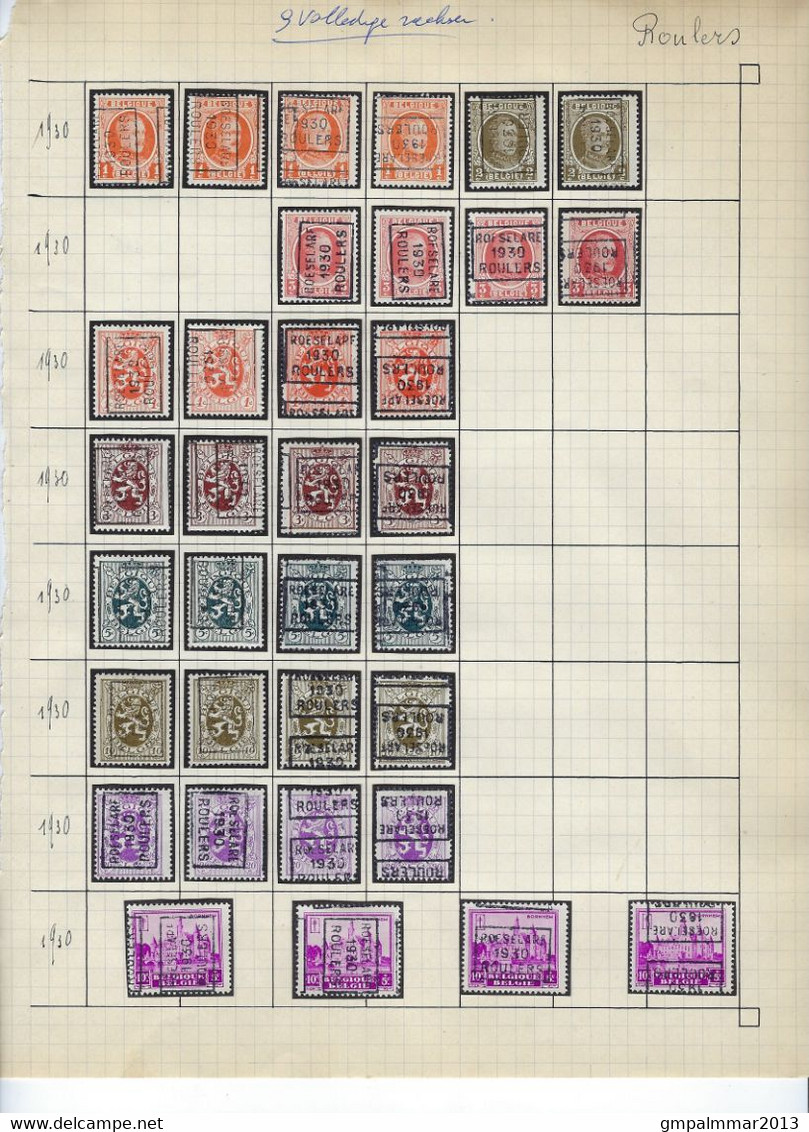 LIKWIDATIE ROESELARE 1930 ROULERS  9 Series Met HOUYOUX , HERALDIEKE LEEUW En KASTEEL BORNHEM ; Zie Scan !  LOT 260 - Roller Precancels 1930-..