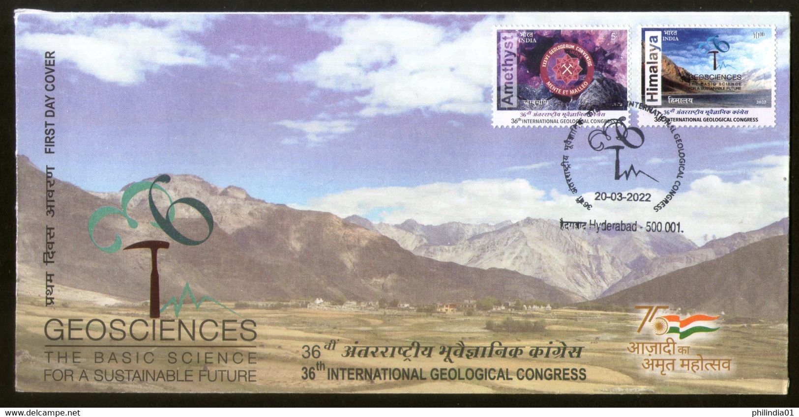 India 2022 Int’nal Geological Congress Himalaya Minerals Science 2v FDC - Minéraux