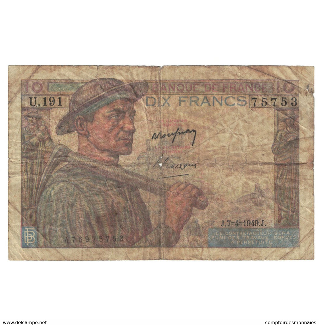 France, 10 Francs, Mineur, 1949, K.205, TB, Fayette:8.22, KM:99f - 10 F 1941-1949 ''Mineur''