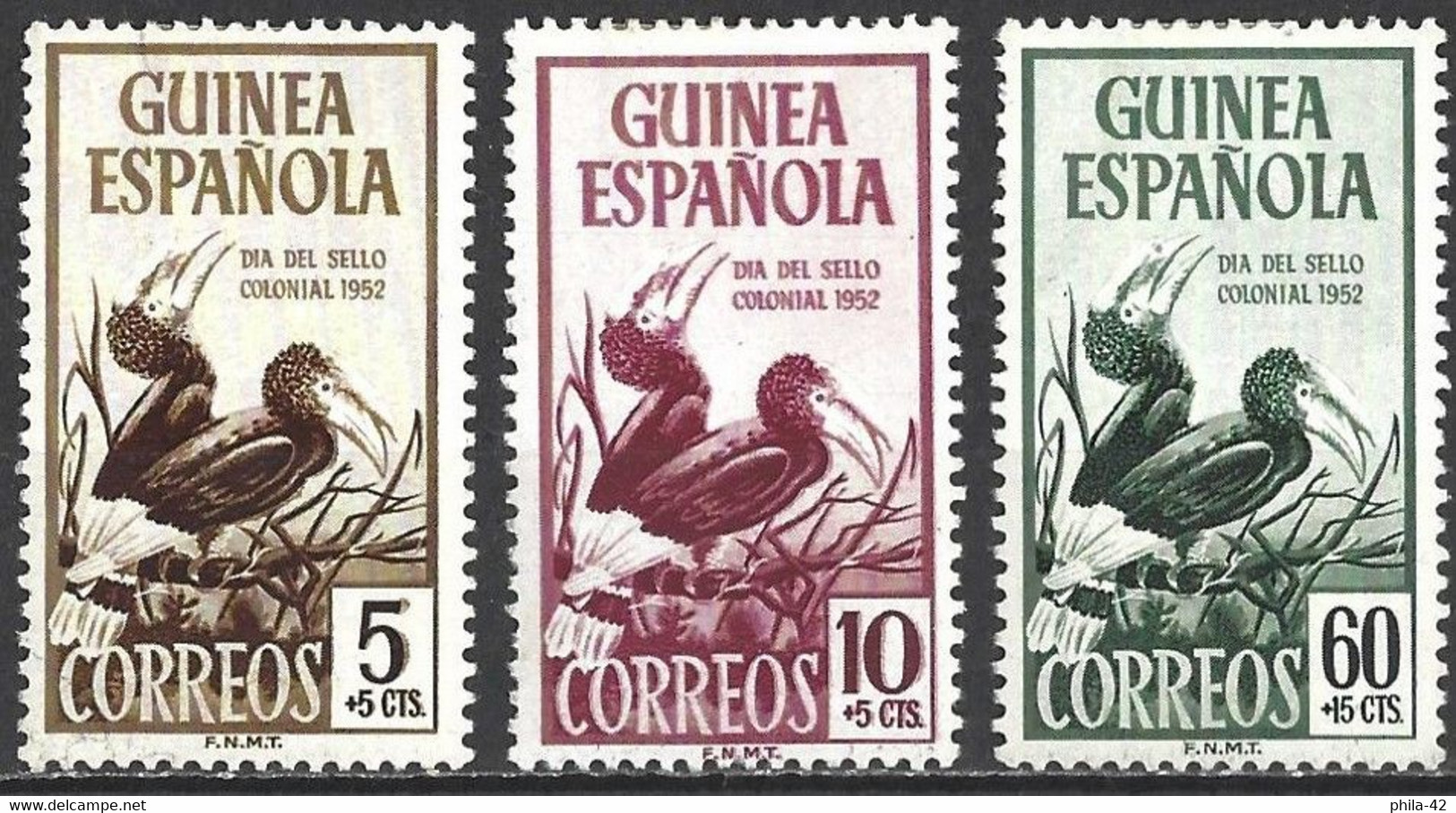 Spanish Guinea 1952 - Mi 283/85 - YT 339/41 ( Stamp Day - Bird : White-thighed Hornbill ) MH* Complete Set - Guinea Española