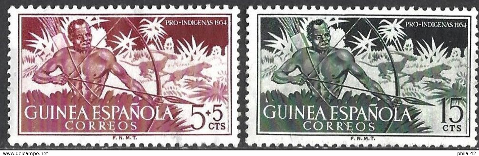 Spanish Guinea 1954 - Mi 299 & 301 - YT 355 & 57 ( Native, Hunting ) MH* - Guinea Española