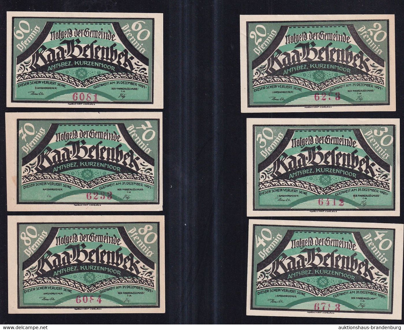 6x Raa-Besenbeck: 20 Pfg. Bis 80 Pfennig - Bis 31.12.1921 - Colecciones