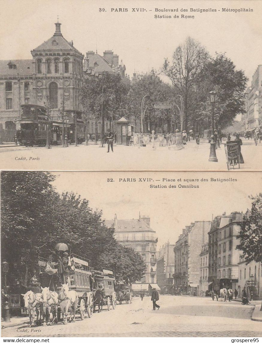 PARIS PLACE ET SQUARE DES BATIGNOLLES STATION DES OMNIBUS + BOULEVARD DES BATIGNOLLES METRO  STATION ROME 1905 - Arrondissement: 17