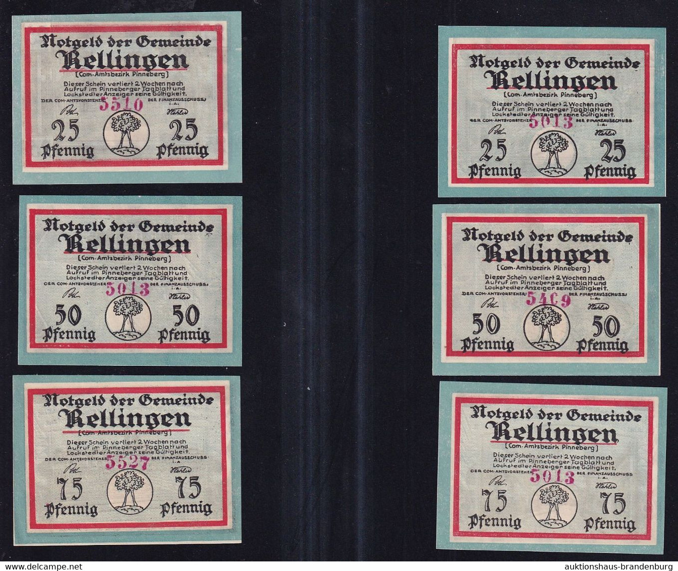 6x Rellingen: Je 2x 25, 50 + 75 Pfennig 1921 O.A. - Collections