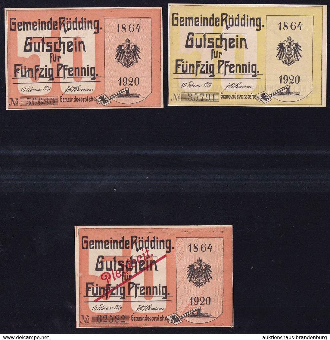 Rödding: 3x 50 Pfennig 10.2.1920 - Collections