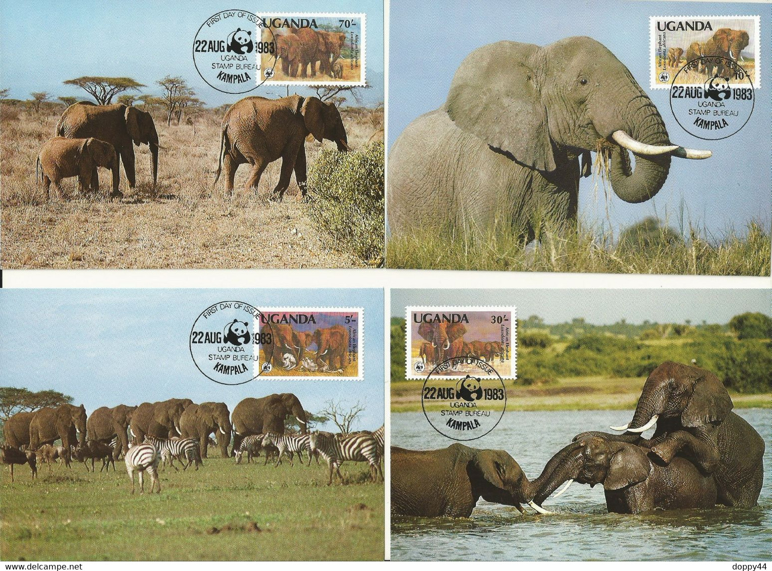 LOT 4 CARTES WWF OUGANDA ELEPHANTS D'AFRIQUE. - Maximumkarten