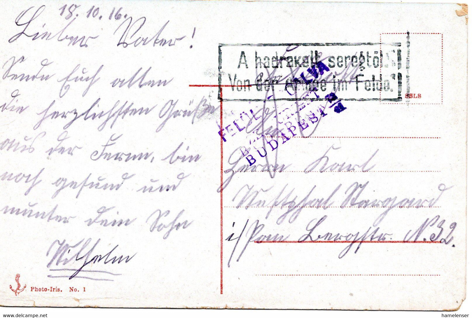 62543 - Ungarn - 1916 - FeldpostAnsKte VON DER ARMEE IM FELDE -> Deutschland, M Ungar Zensurstpl "Budapest" - Cartas & Documentos