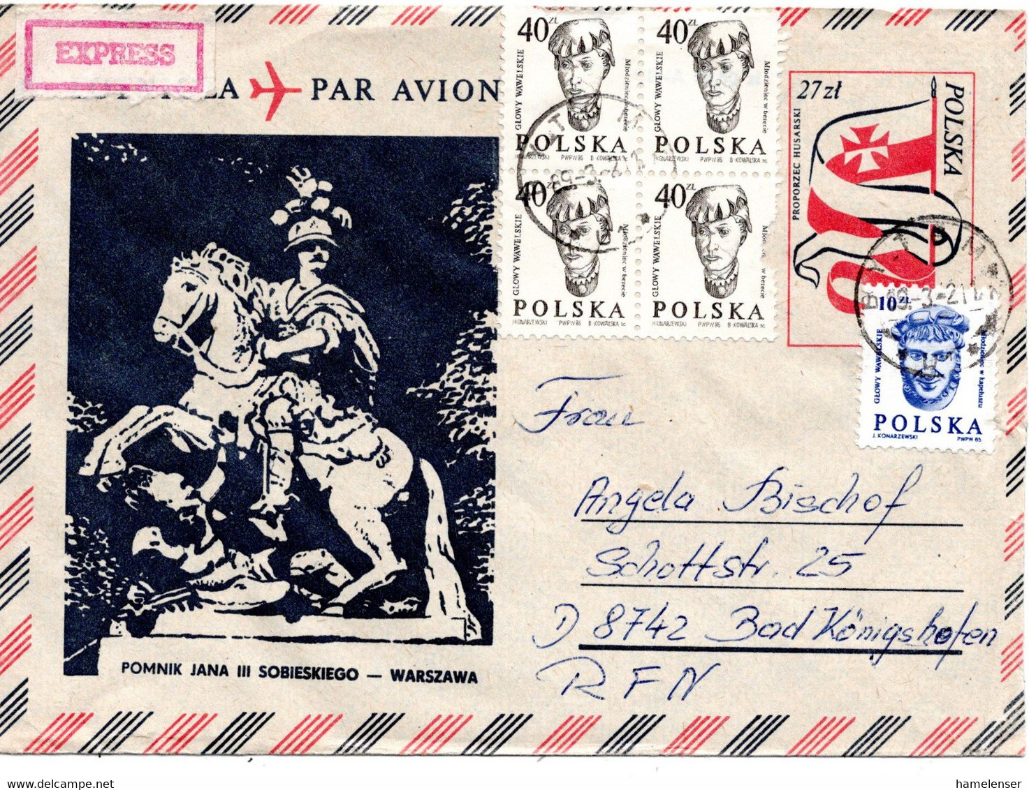 62546 - Polen - 1989 - 27Zl. GAUmschlag "Jan Sobieski" M ZusFrankatur Per Eilboten BYTOM -> Westdeutschland - Storia Postale