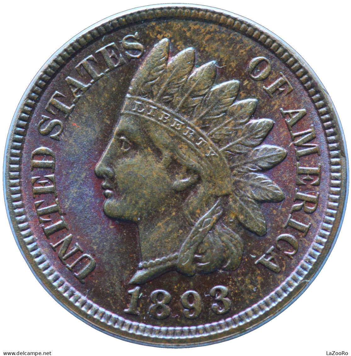 LaZooRo: United States 1 Cent 1893 PROOF Rainbow Spectacular Example - 1859-1909: Indian Head