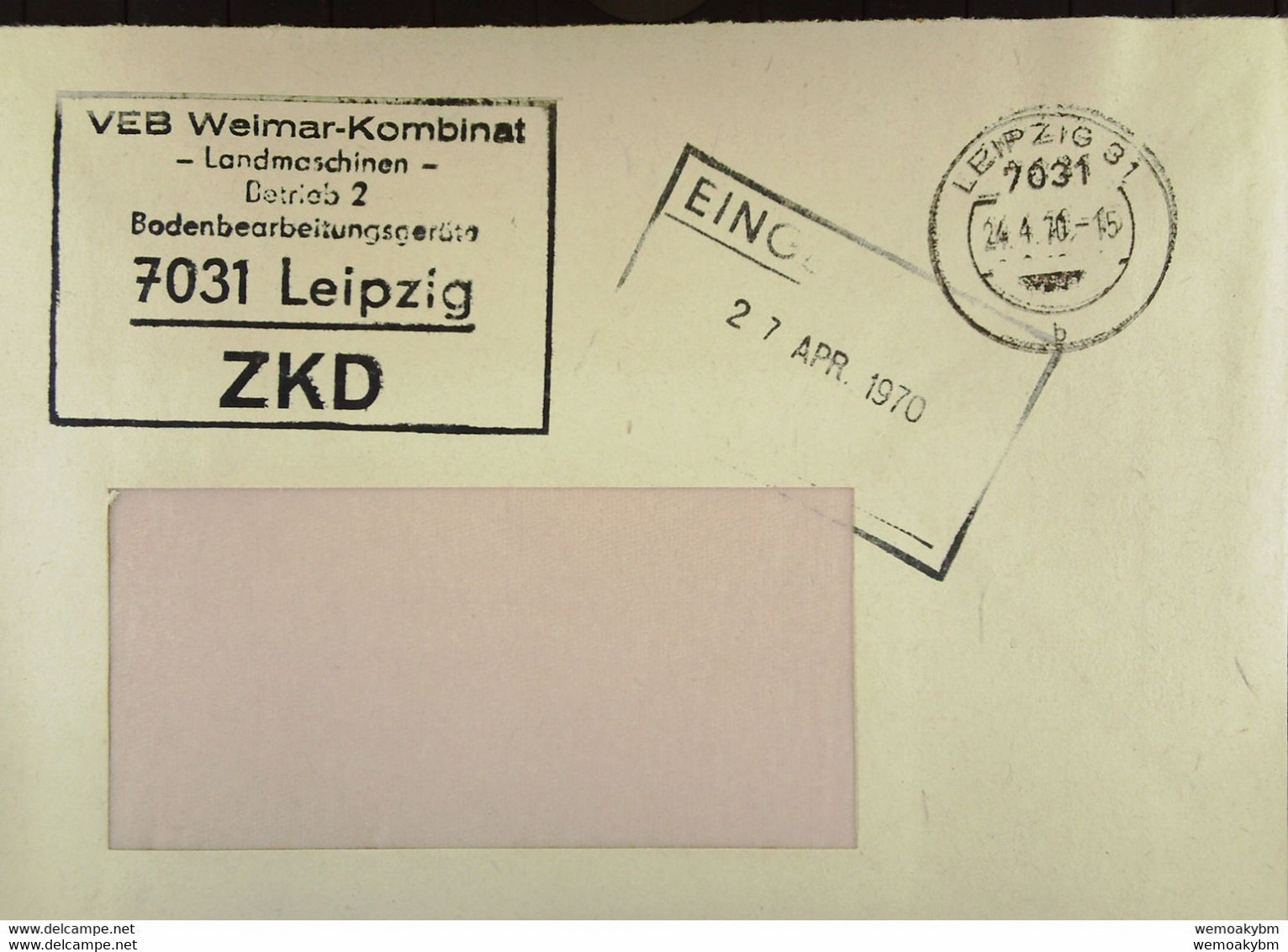 Fern-Brf Mit ZKD-Kastenst. R6 (Selten!) "VEB Weimar-Kombinat -Landmaschinen- Betrieb 2 Bodenbearb. 7031 Leipzig" 24.4.70 - Service Central De Courrier