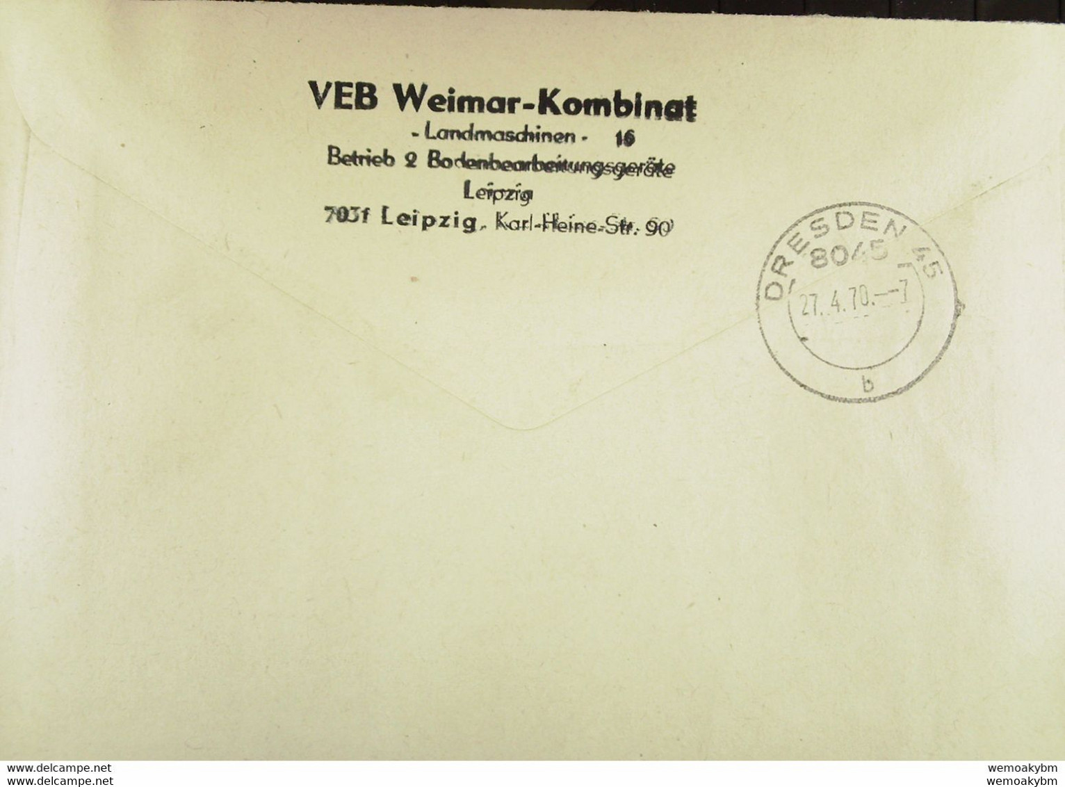 Fern-Brf Mit ZKD-Kastenst. R6 (Selten!) "VEB Weimar-Kombinat -Landmaschinen- Betrieb 2 Bodenbearb. 7031 Leipzig" 24.4.70 - Service Central De Courrier