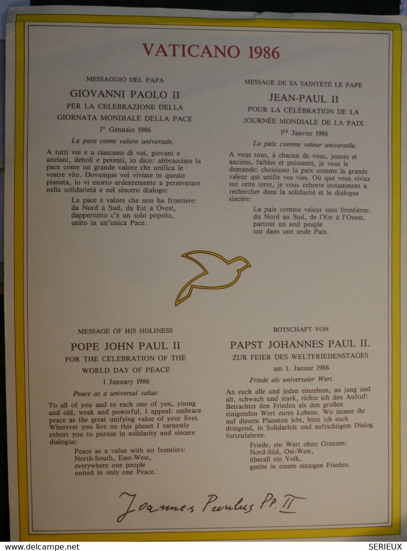 &  ITALIA VATICANO  BELLE CARTE DOUBLE   ANNE DE LA PAIX  1986 + AFF. PLAISANT - Covers & Documents