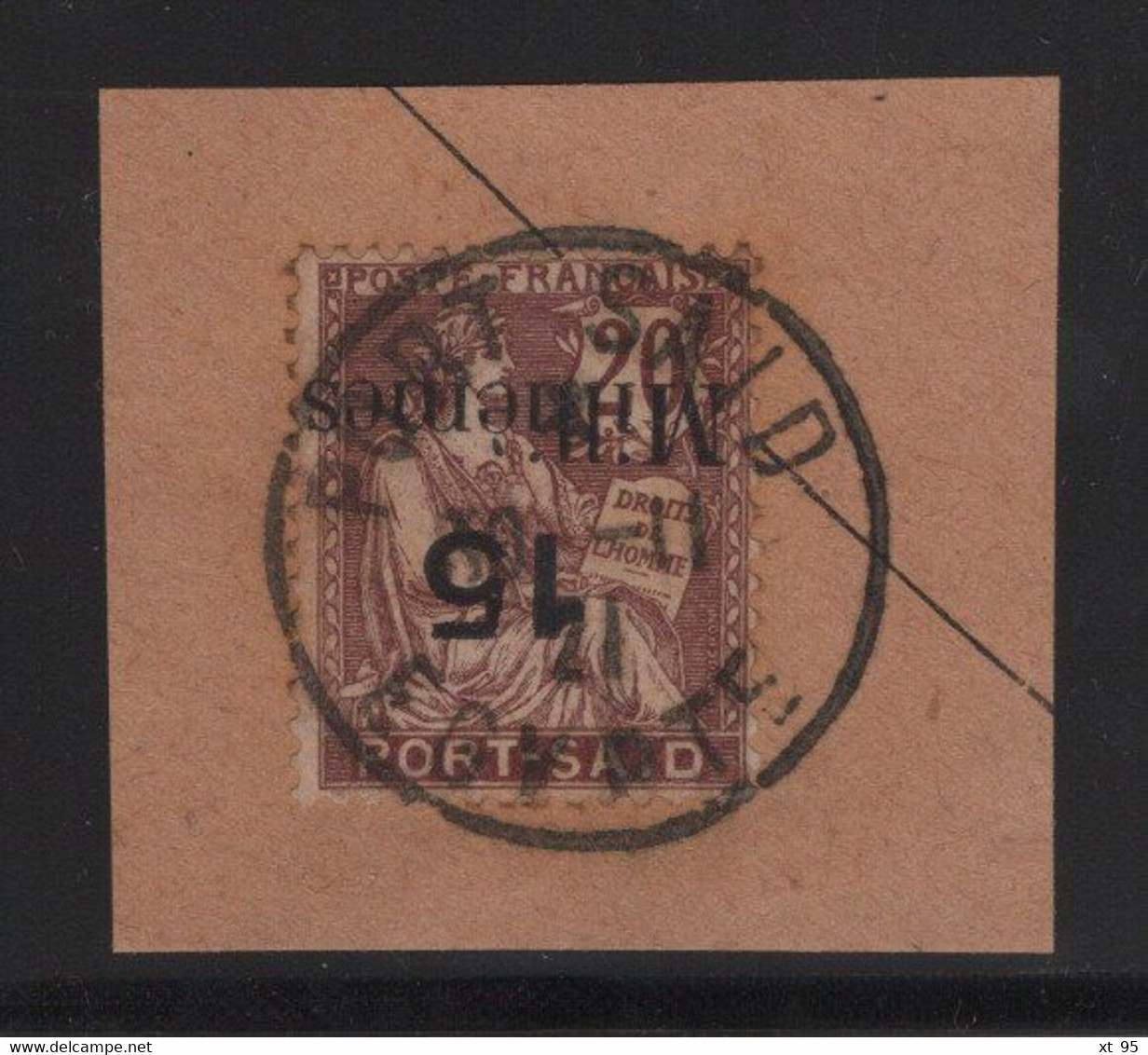 Port Said - N°65a - Variete Surcharge Renversee - Oblitere Sur Fragment - Cote 275€ - Type Mouchon - Usati