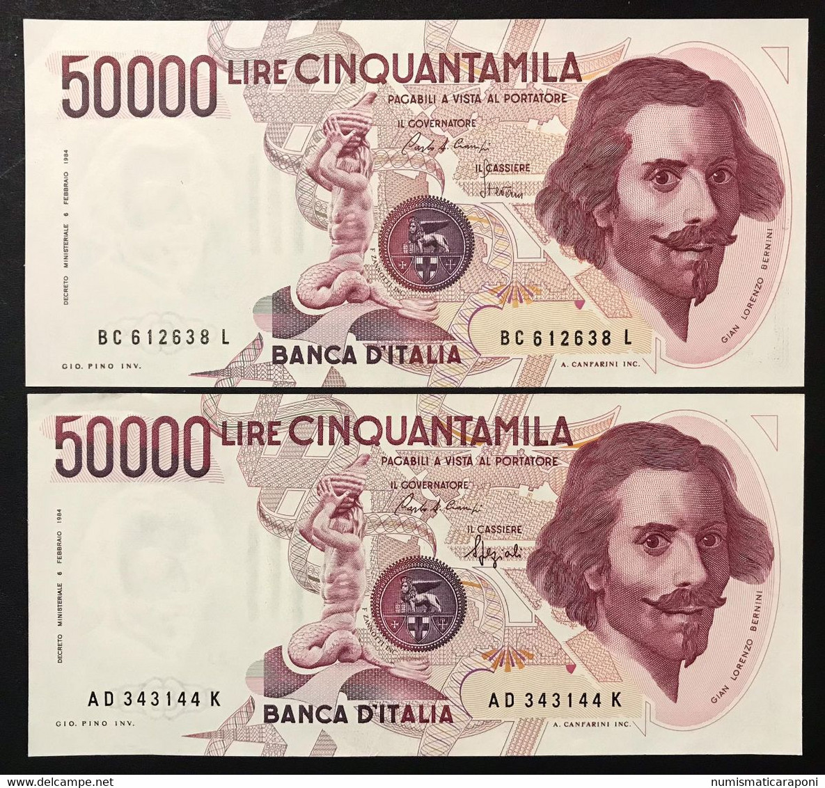 50000 Lire Gian Lorenzo Bernini I° Tipo Serie C 1986 + D 1990 Sup LOTTO 4220 - 50000 Lire