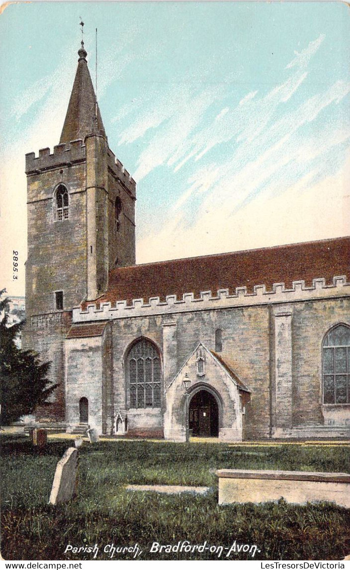 CPA Royaume Uni - Wiltshire - Parish Church - Bradford On Avon - Colorisée - Eglise - Clocher - Cimetière - Andere & Zonder Classificatie