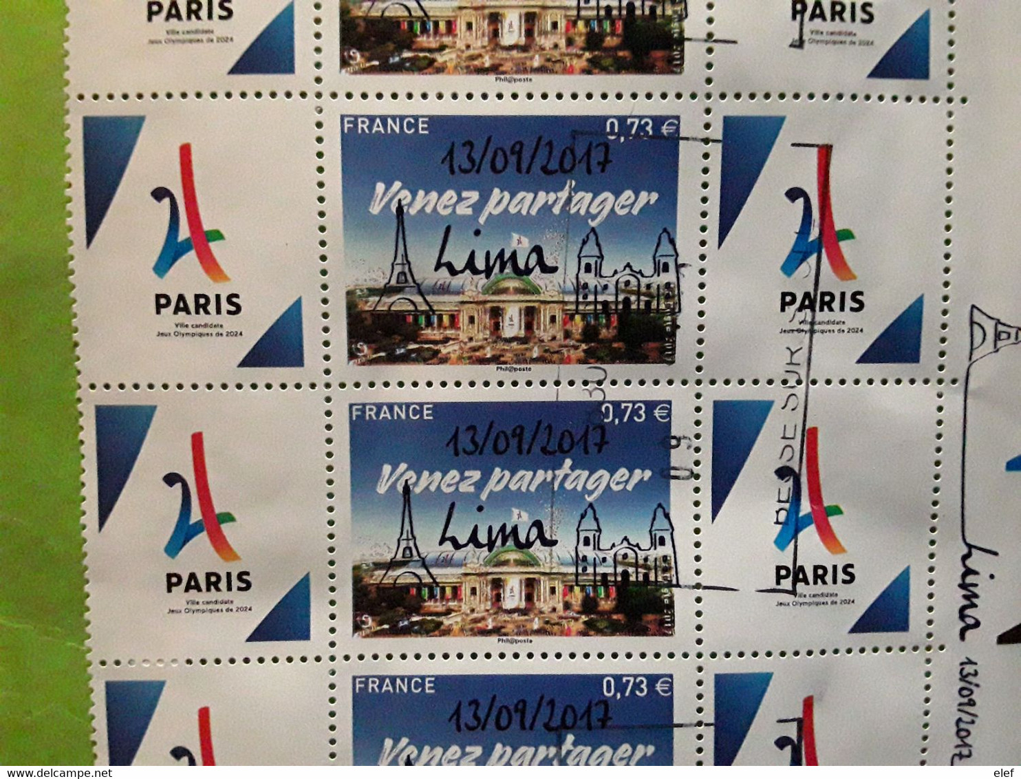 Paris Jeux Olympiques 2024 Venez Partager LIMA 13/09/2017  BLOC DE 8 Daté  ,5144 A Logo Tour Eiffel O BESSE / ISSOLE - Estate 2024 : Parigi