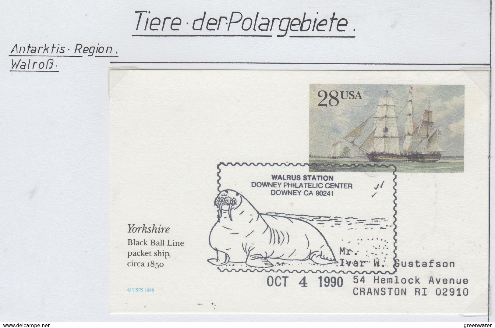 USA Postal Stationery Ca With Walrus Ca Walrus Station Downey OCT 4 1990 (XA163A) - Antarktischen Tierwelt