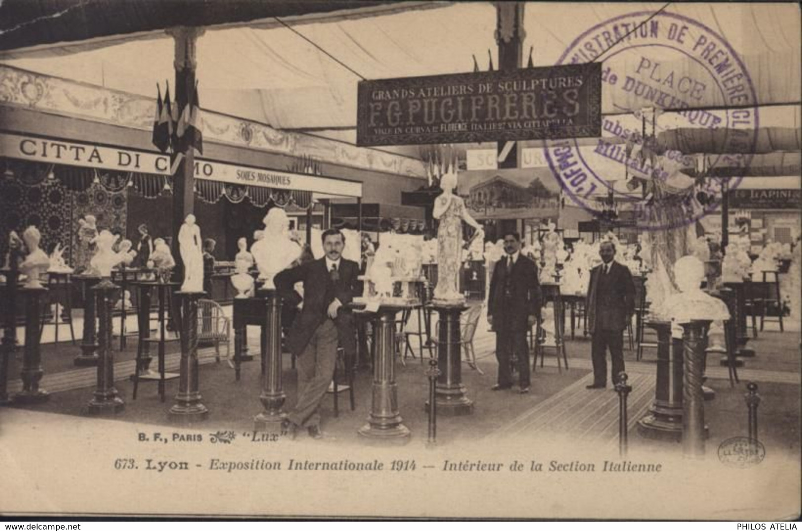 CPA Lyon Exposition Internationale 1914 Intérieur Section Italienne Cachet Place De Dunkerque Subsistances Militaires - Esposizioni