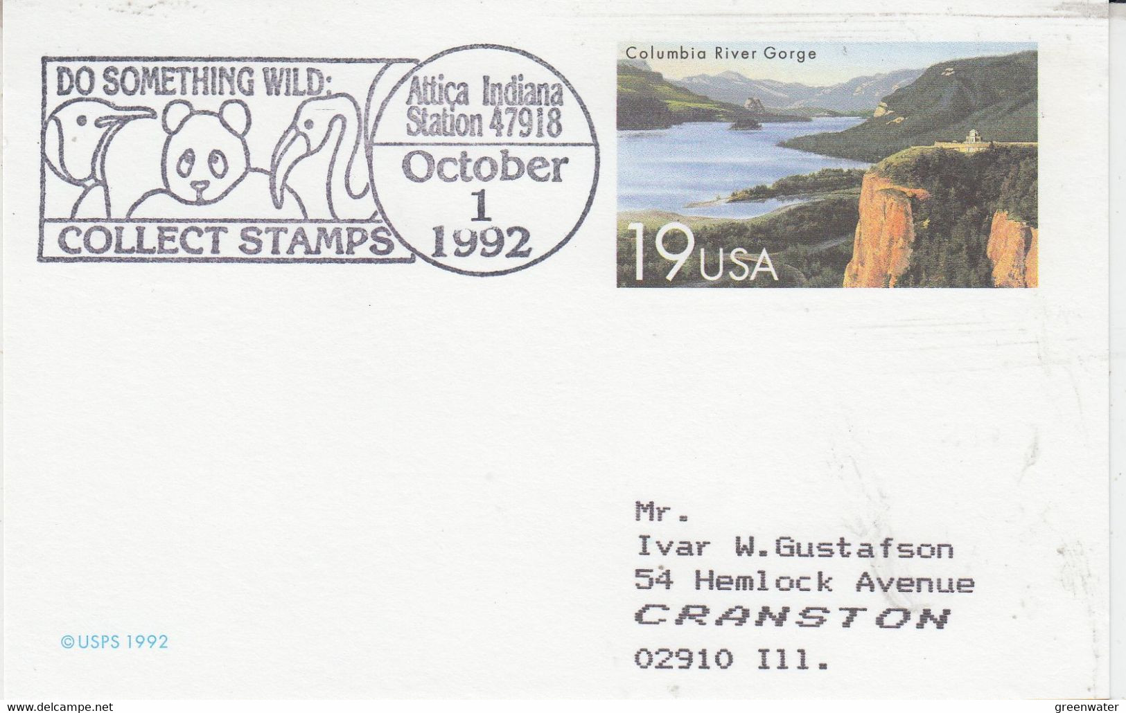 USA Postal Stationery Ca With Penguin Ca Atrtica Indiana OCT 1 1992 (XA164) - Antarctic Wildlife