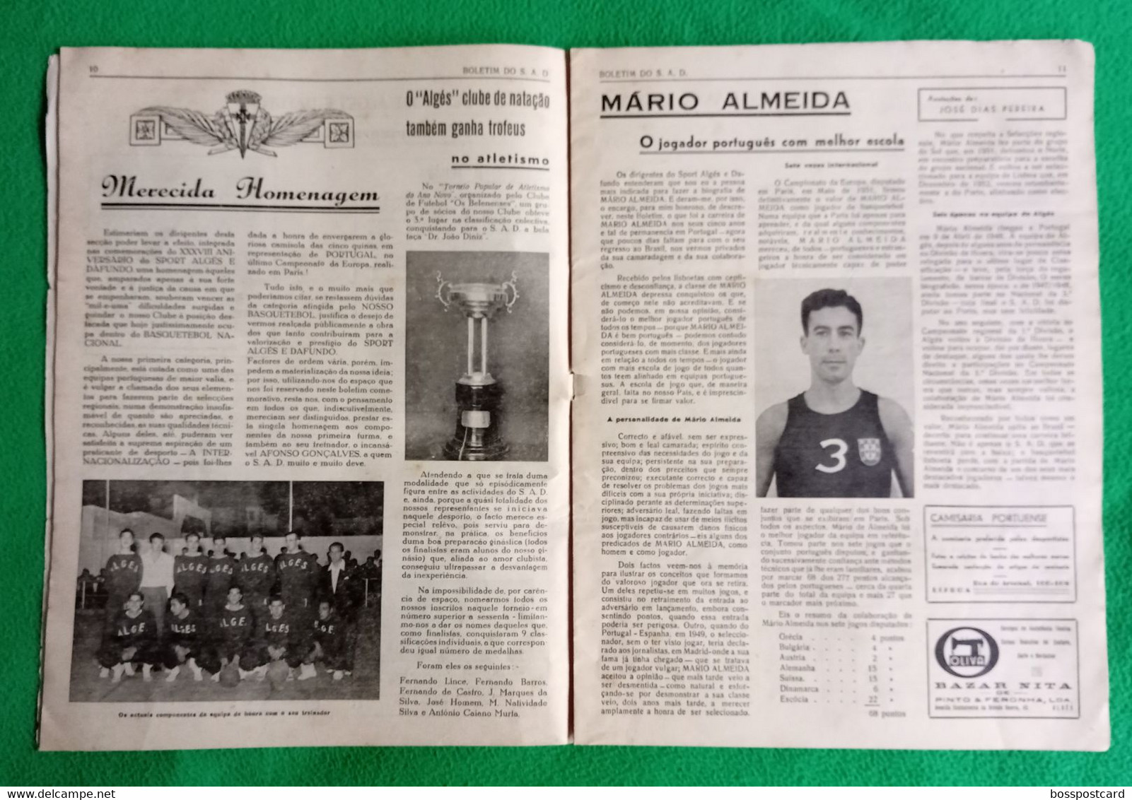Algés - Sport Algés E Dafundo - Número Comemorativo Do XXXVIII Aniversário, 1953 - Publicidade - Portugal - Sports