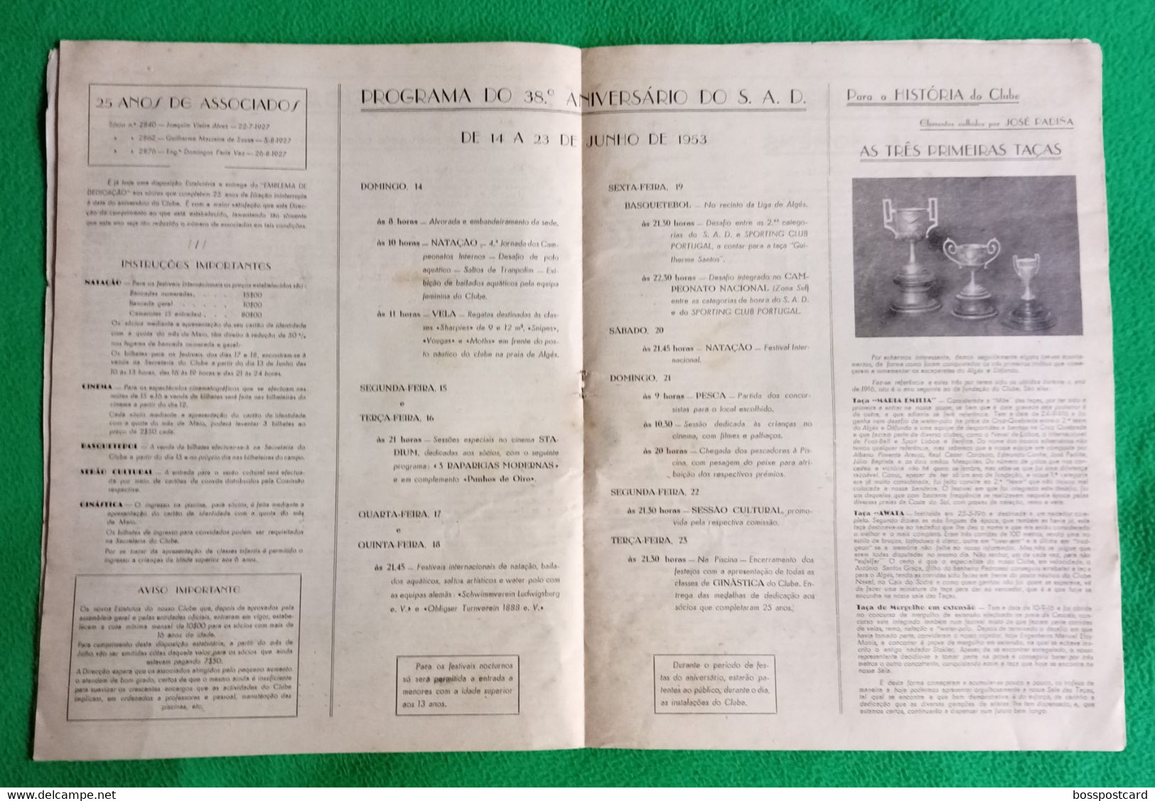 Algés - Sport Algés E Dafundo - Número Comemorativo Do XXXVIII Aniversário, 1953 - Publicidade - Portugal - Deportes