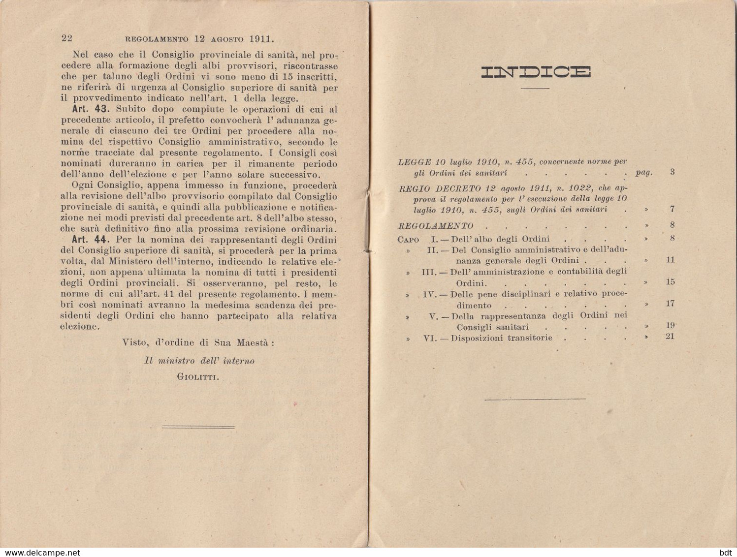 RC093 - 1910 LIBRO COMPLETO 23 PAGINE "LEGGE SUGLI ORDINI DEI SANITARI Del 10/7" - Geneeskunde, Biologie, Chemie