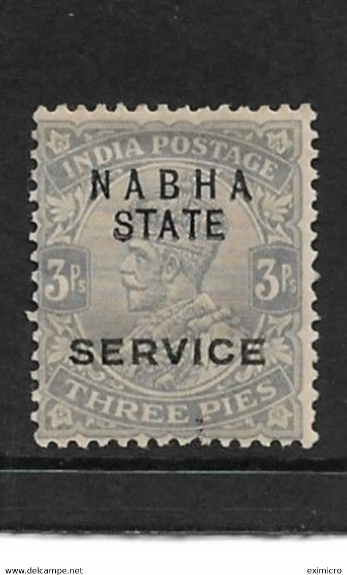INDIA - NABHA 1913 - 1923 3p PALE GREY OFFICIAL SG O39a  MOUNTED MINT Cat £2.50 - Nabha