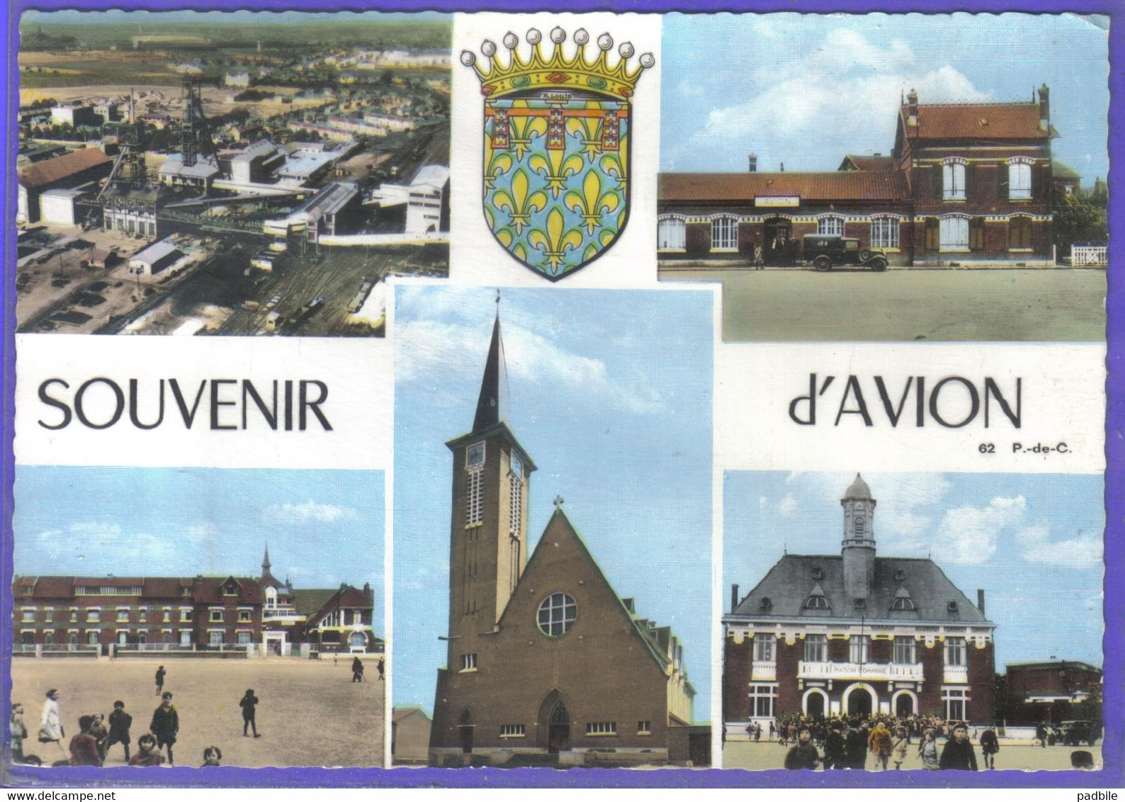 Carte Postale 62. Avion  La Gare  La Mine La Mairie  Très Beau Plan - Avion