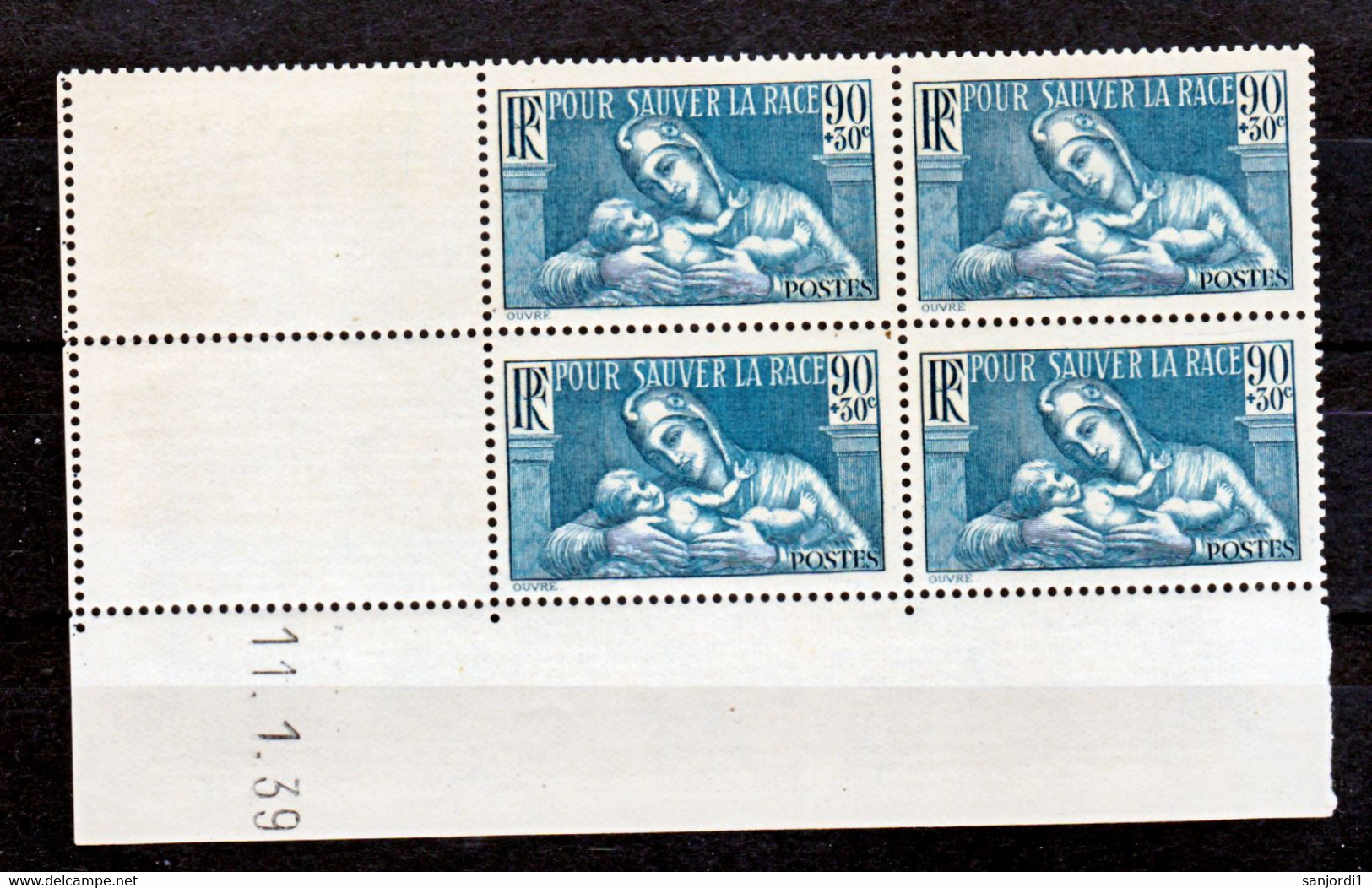 France  419 Se Détachebande Inf Bloc De 4 Coin Daté 11 1 39 Neuf ** TB MNH Sin Charnela Cote 25 - 1930-1939