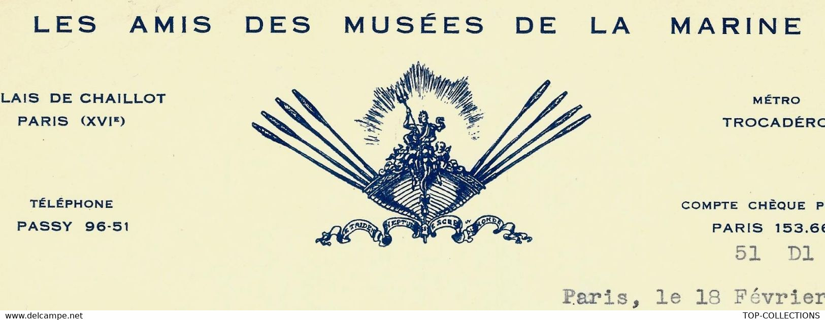 1956 ENTETE LES AMIS DU MUSEE DE LA MARINE Palais Chaillot Paris Sign. Capitaine De Vaisseau Guiot V.TEXTE B.E. - Documentos Históricos