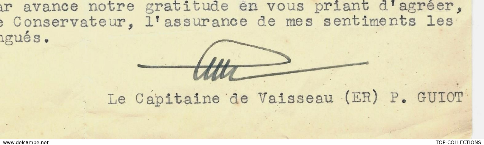 1956 ENTETE LES AMIS DU MUSEE DE LA MARINE Palais Chaillot Paris Sign. Capitaine De Vaisseau Guiot V.TEXTE B.E. - Documenti Storici