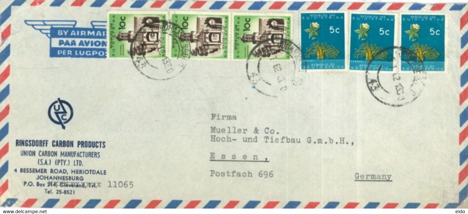SOUTH AFRICA - 1962 -  STAMPS COVER TO GERMANY. - Storia Postale