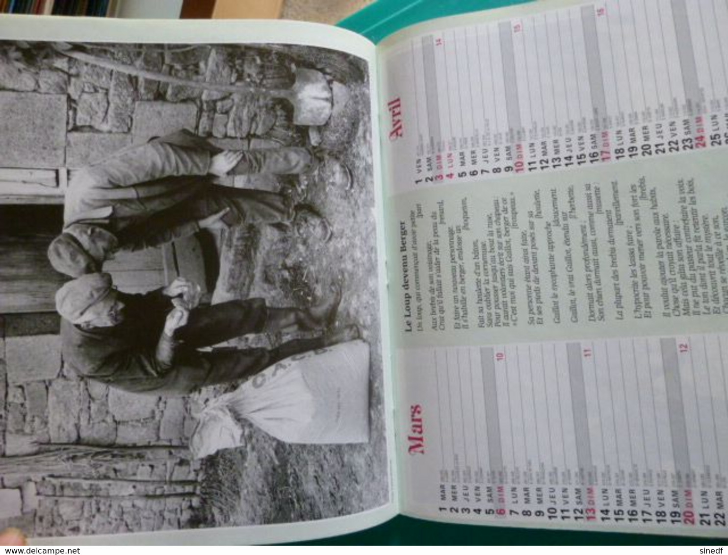 calendrier 1994 OBERTHUR Photo Martin NB campagne labour, faucheurs Battage faux fables La Fontaine  facteur PTT POSTE