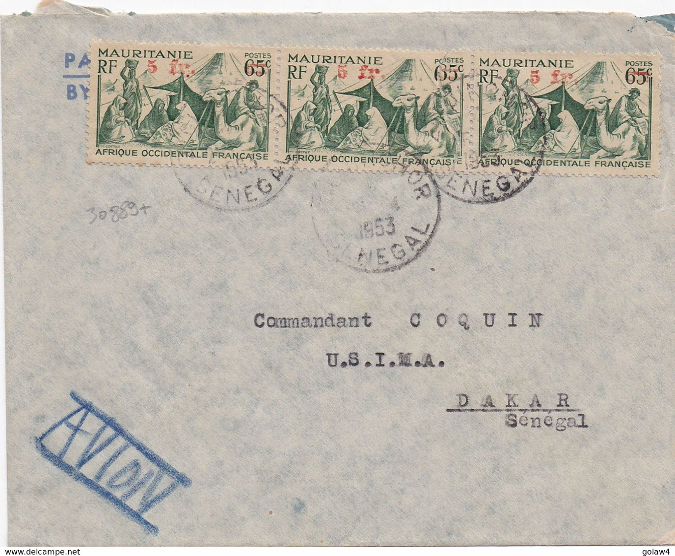 30889# MAURITANIE LETTRE Obl ZIGUINCHOR SENEGAL 1953 Pour DAKAR STATION SERVICE ATLANTIQUE - Storia Postale