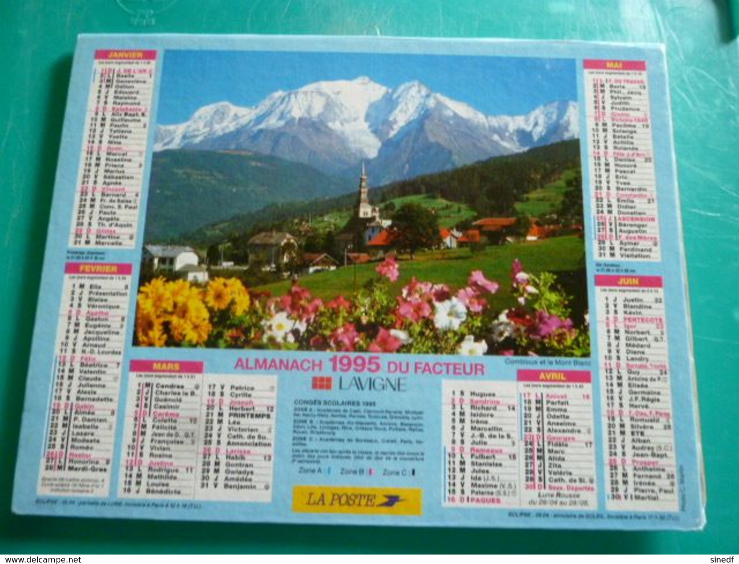 Calendrier Lavigne 1995  Combloux Mont Blanc Féerie Hivernale Almanach  Facteur Sarthe  PTT POSTE - Grand Format : 1991-00