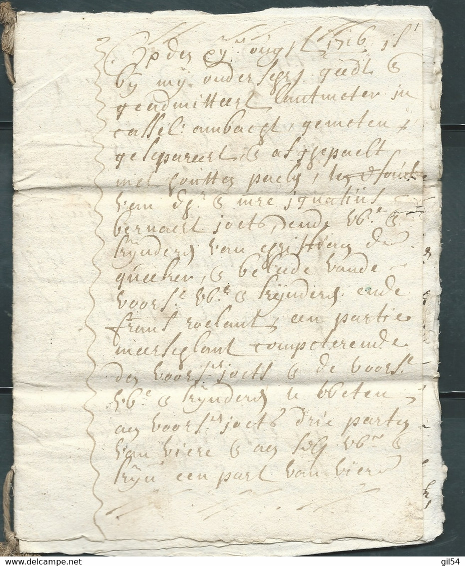 Lac Ecrite En" Flamand  ? Datée 1716 , Concernant Jouet De Staplande ( Famille Gobrectht , Herbout) Ava 332 - 1714-1794 (Paises Bajos Austriacos)