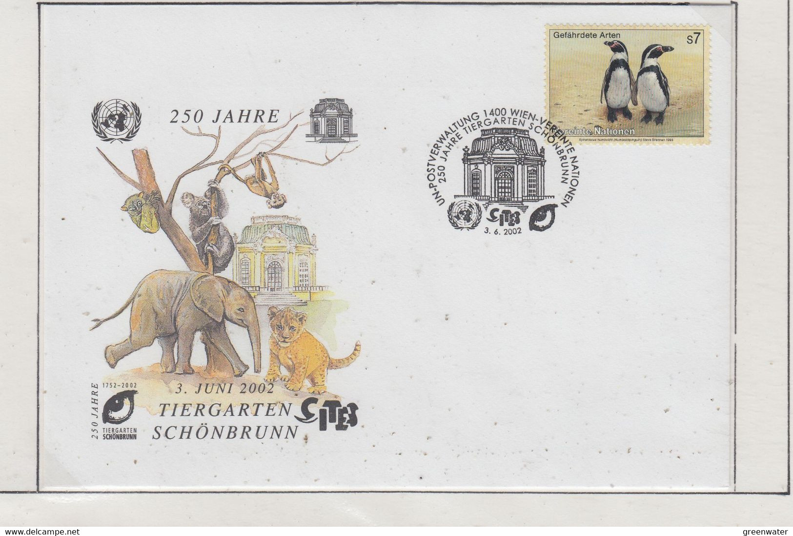 UNO Vienna   FDC 250J Tiergarten Schönbrunn Ca With Penguin Ca 3.6.2002 (XA167C) - Antarctic Wildlife