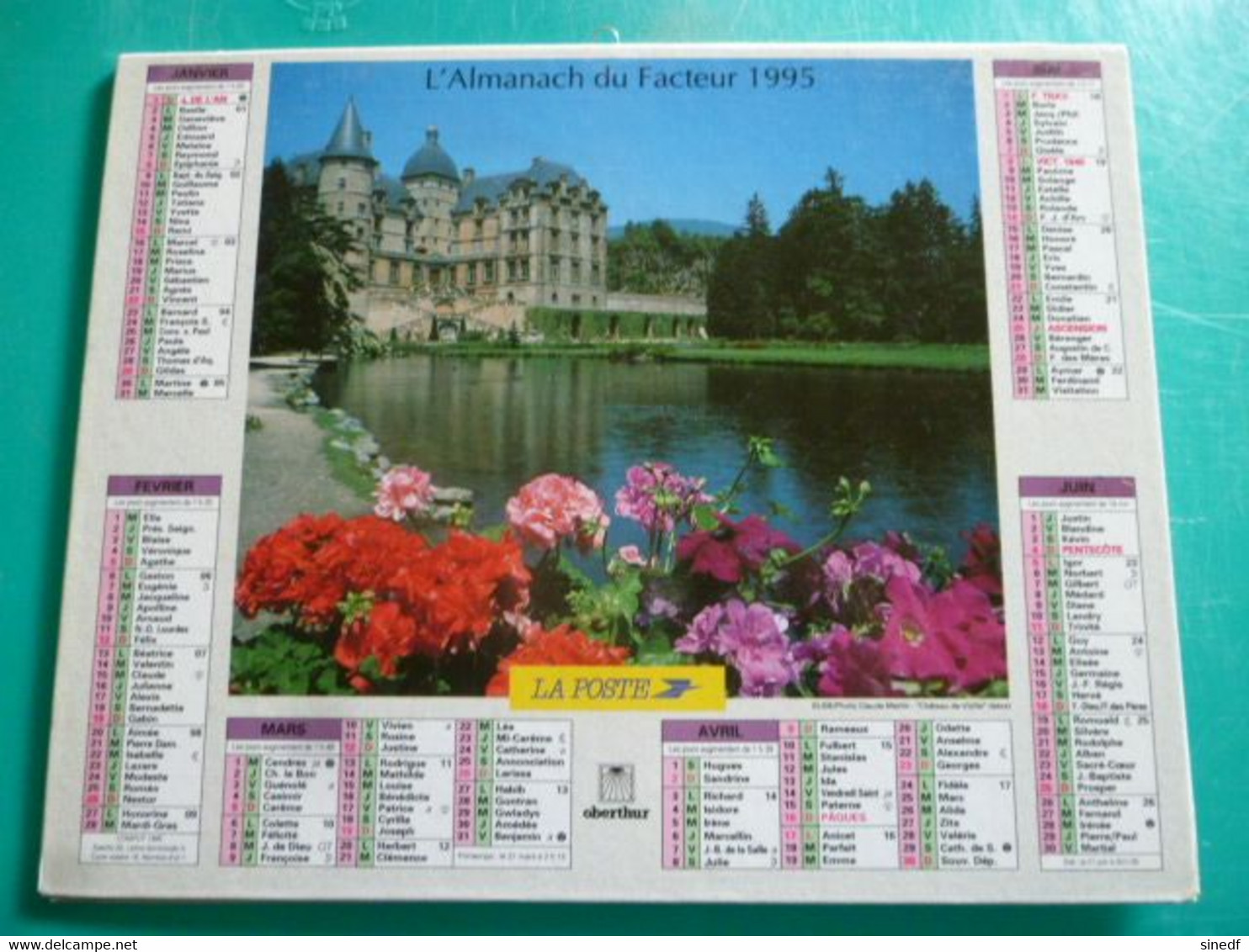 Calendrier Oberthur  1995 Château De Vizille Isère Et Chambord Almanach  Facteur Sarthe  PTT POSTE - Grand Format : 1991-00