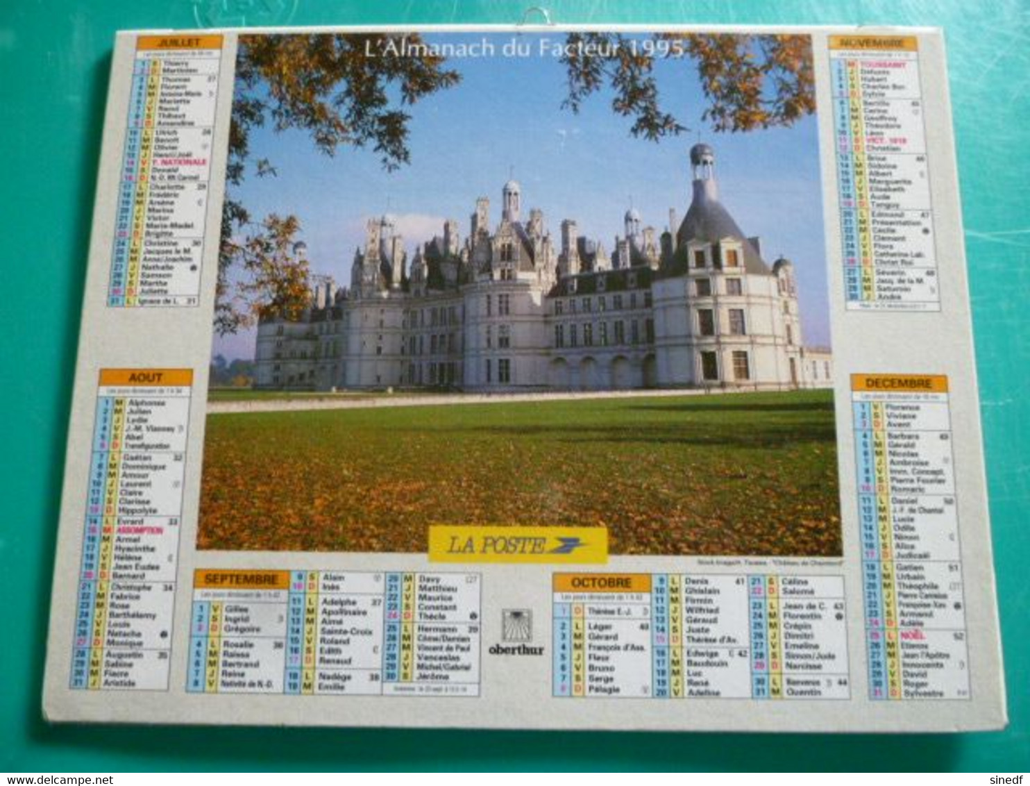 Calendrier Oberthur  1995 Château De Vizille Isère Et Chambord Almanach  Facteur Sarthe  PTT POSTE - Grand Format : 1991-00