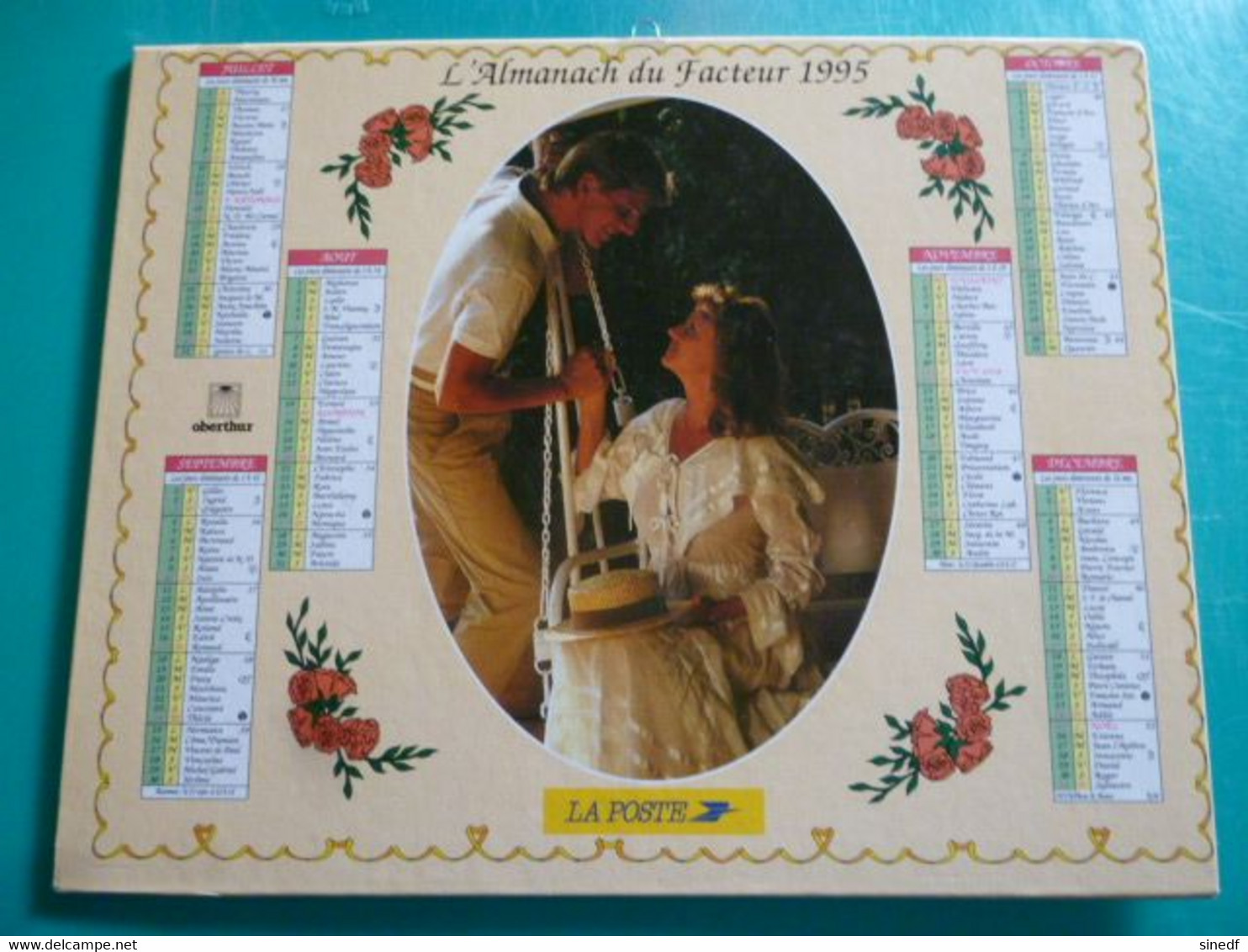 Calendrier Oberthur  1995   Romantisme Femme Balançoire Almanach  Facteur Sarthe  PTT POSTE - Grand Format : 1991-00