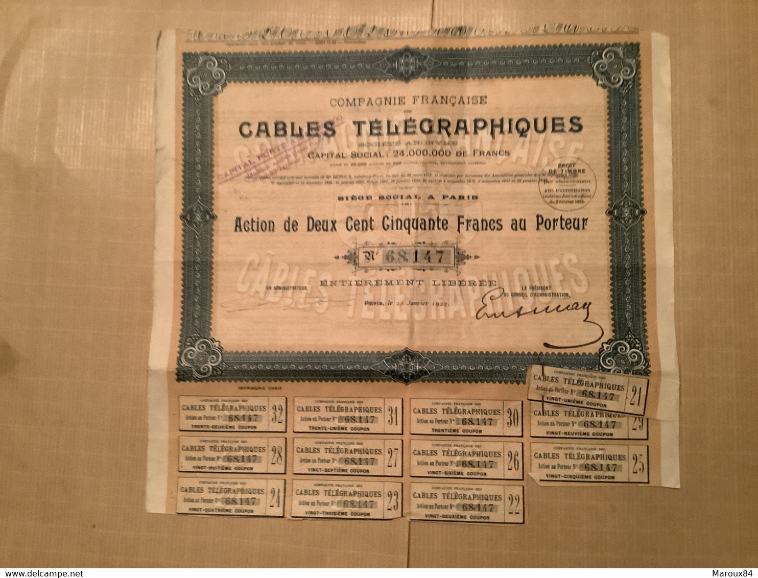 Câbles Télégraphiques Action De Deux Cent Cinquante Francs Au Porteur - Unclassified