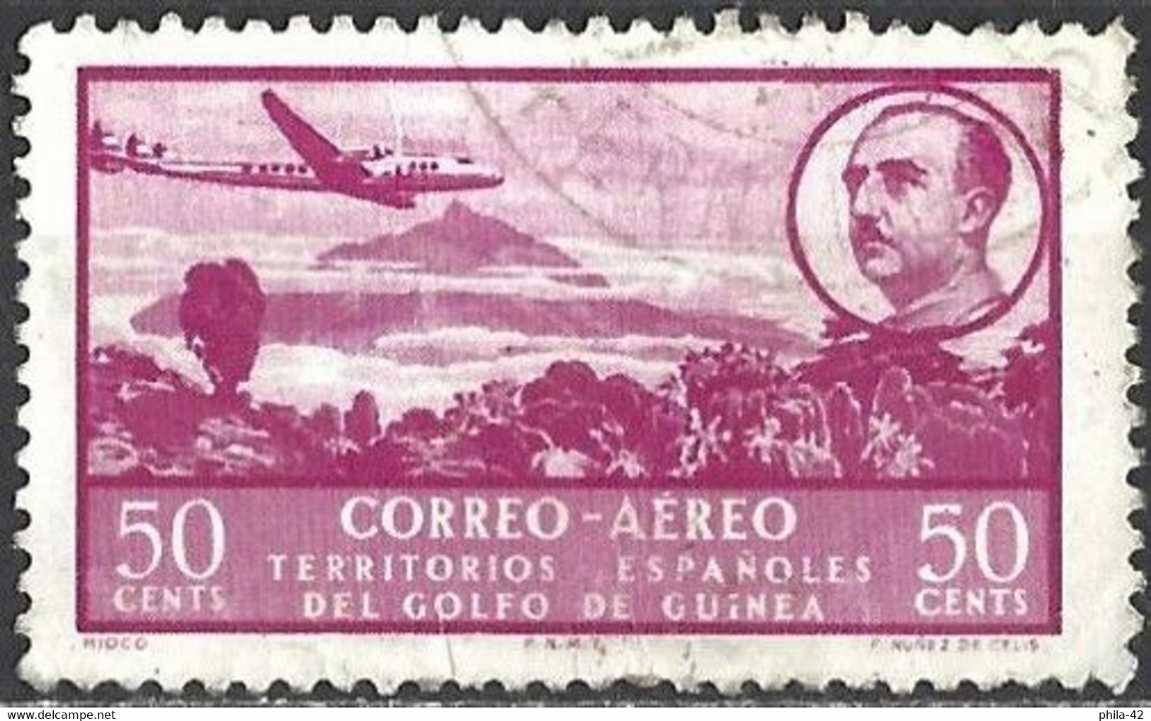 Spanish Guinea 1951 - Mi 263 - YT Pa 15 ( Airplane And Mountain Moiko ) Airmail - Guinea Española