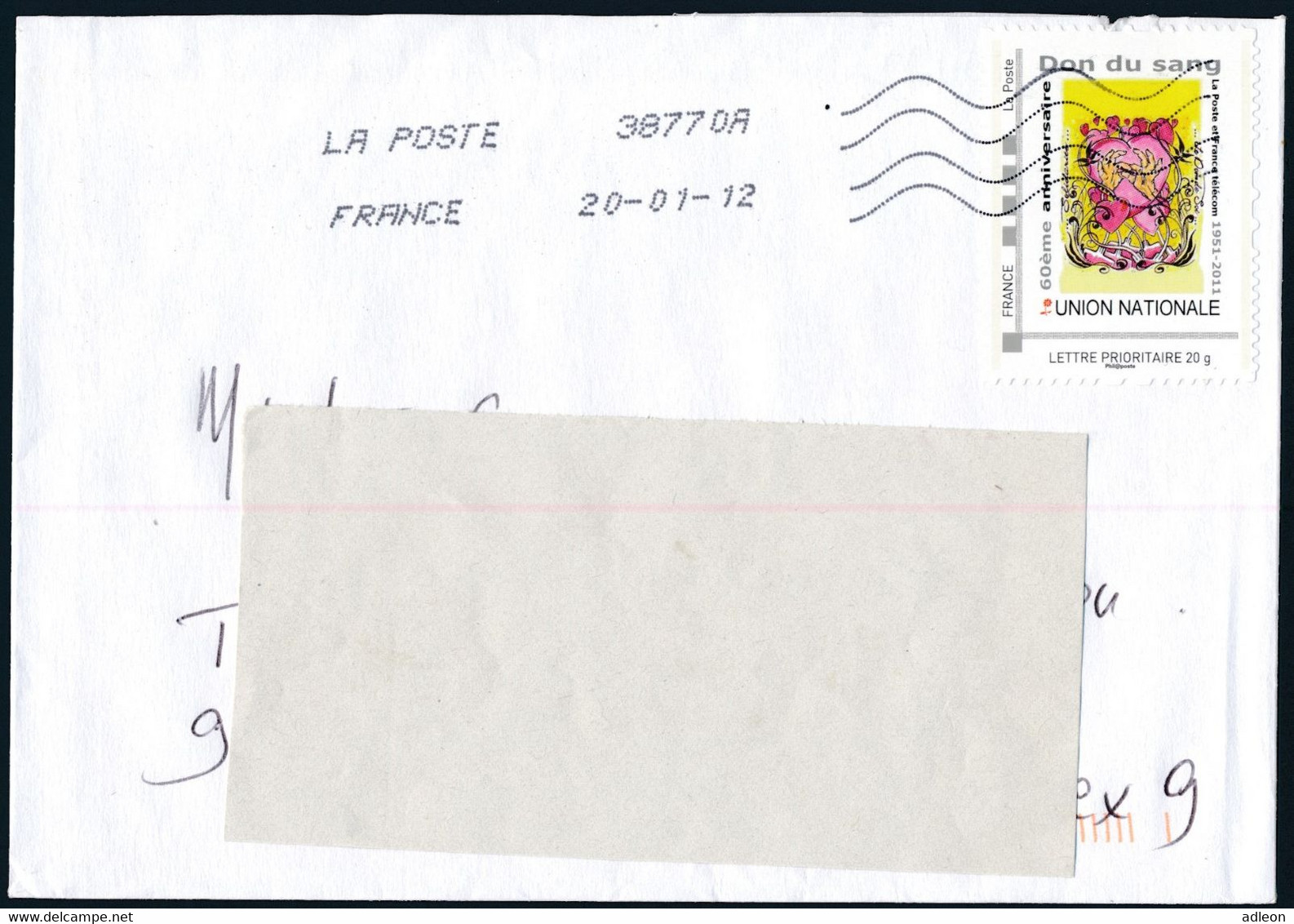 France-IDTimbres - Union Nationale Don Du Sang - YT IDT 13 Sur Lettre Du 20-01-2012 - Covers & Documents