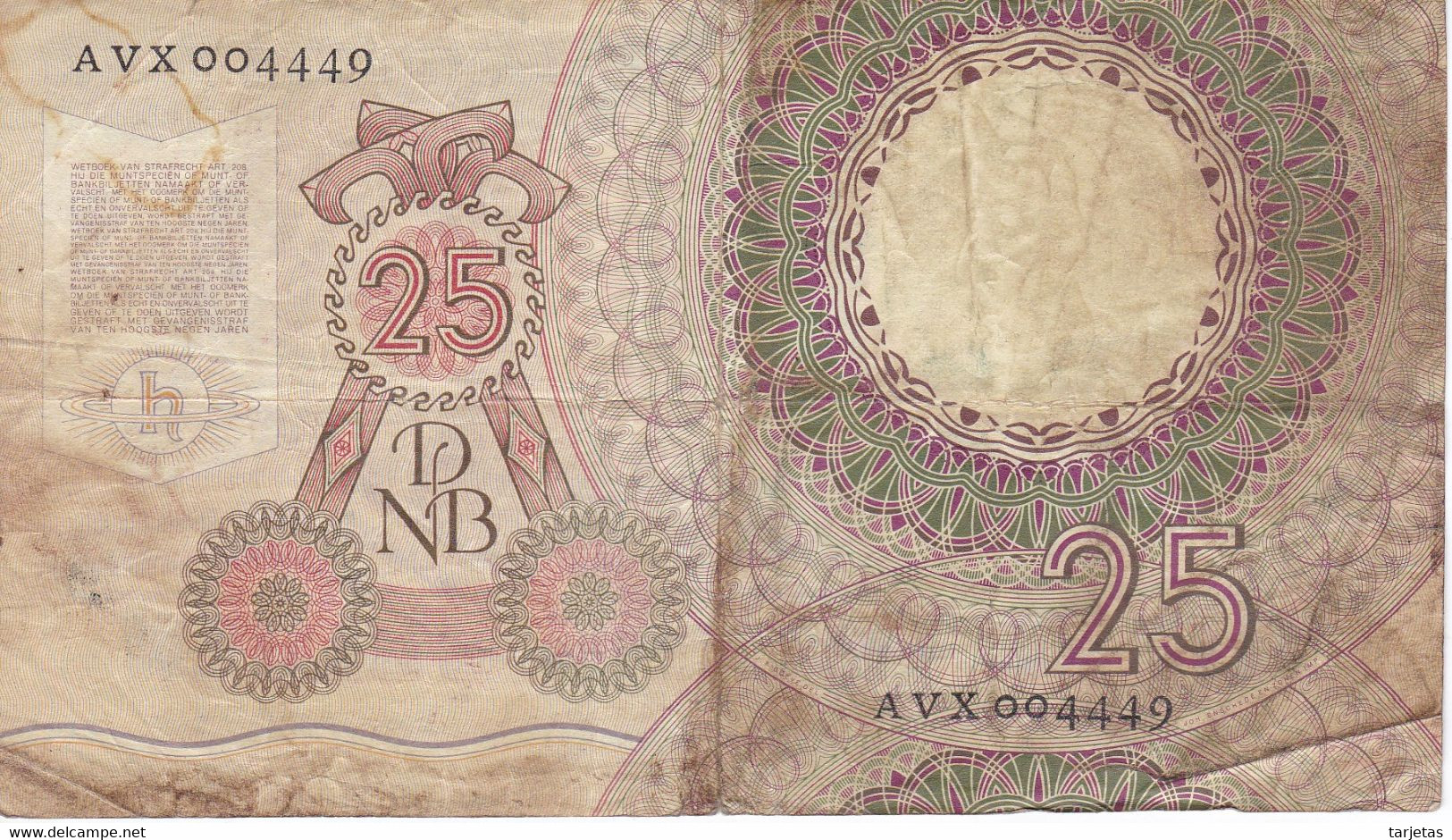 BILLETE DE HOLANDA DE 25 GULDEN DEL AÑO 1955 (BANKNOTE) - 25 Florín Holandés (gulden)