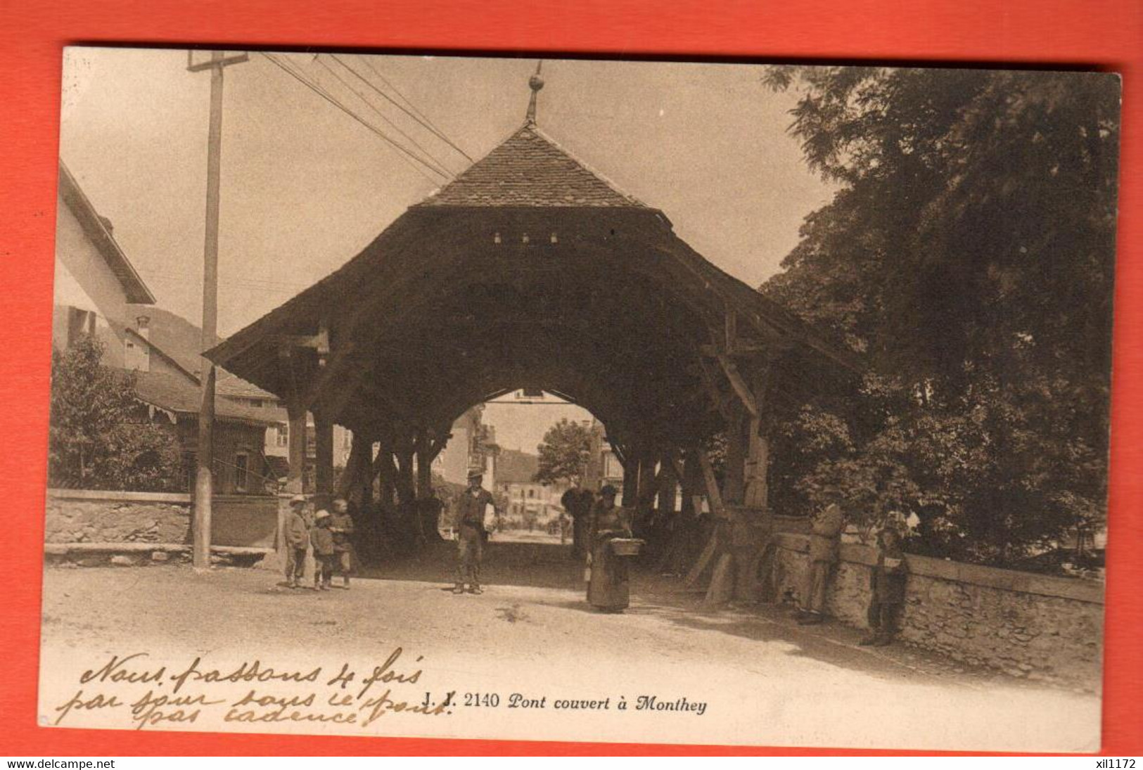 Vaqa-18 Monthey, Pont Couvert, Très Animé. Jullien 2140  Cachet Militaire, En 1915 - Monthey